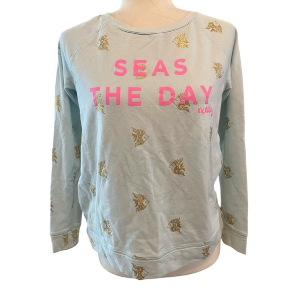 Lilly Pulitzer Tops - Lilly Pulitzer Seas The Day Resort Wear Fish Print Sweatshirt